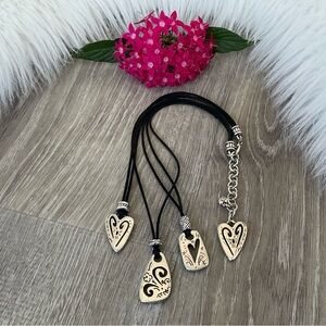 🖤 BRIGHTON Brazilian Silver 3 Strand Corded Heart and Teardrop Necklace